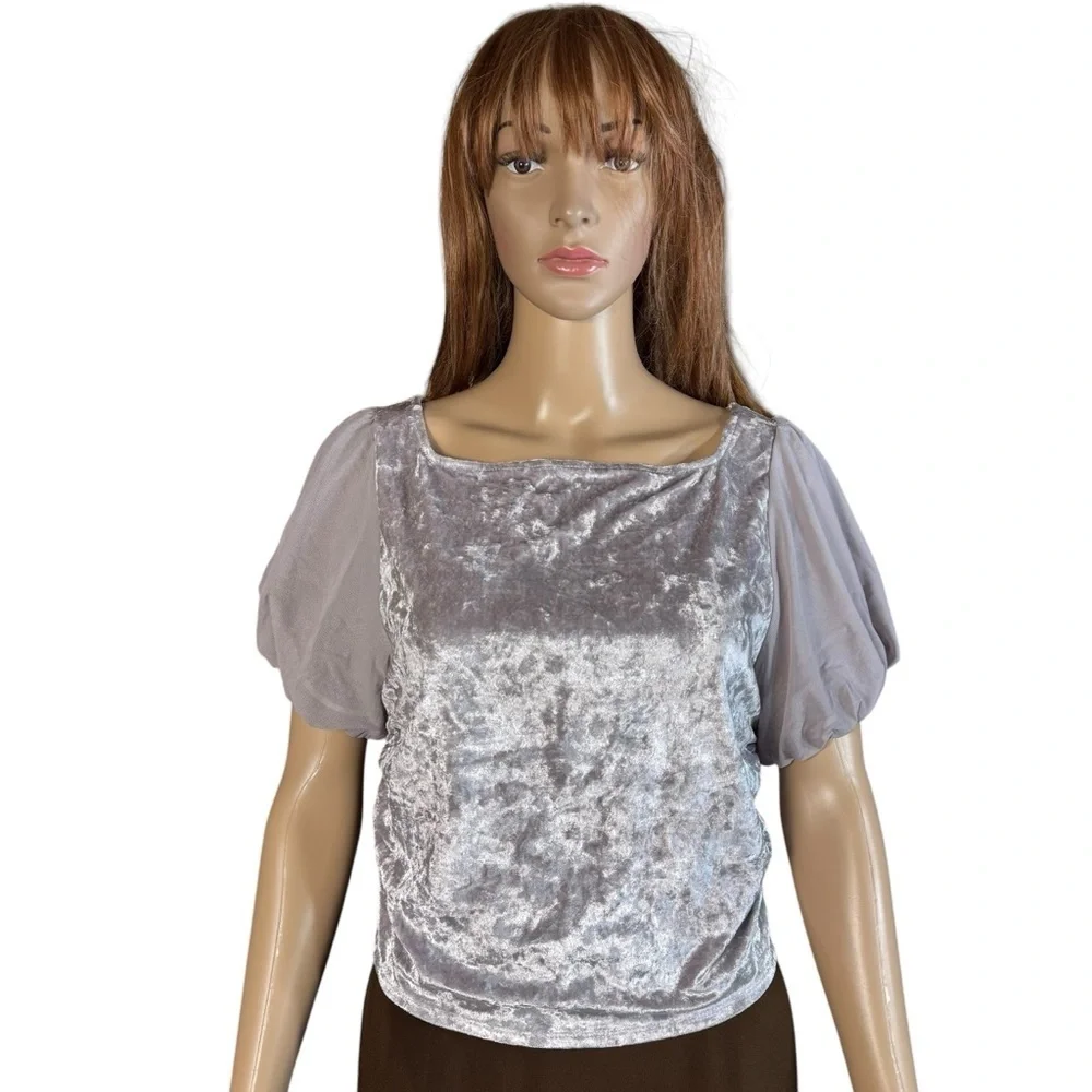 NWT New Free People Midnight Mood Velvet Grey Mauve Crop Top Size L